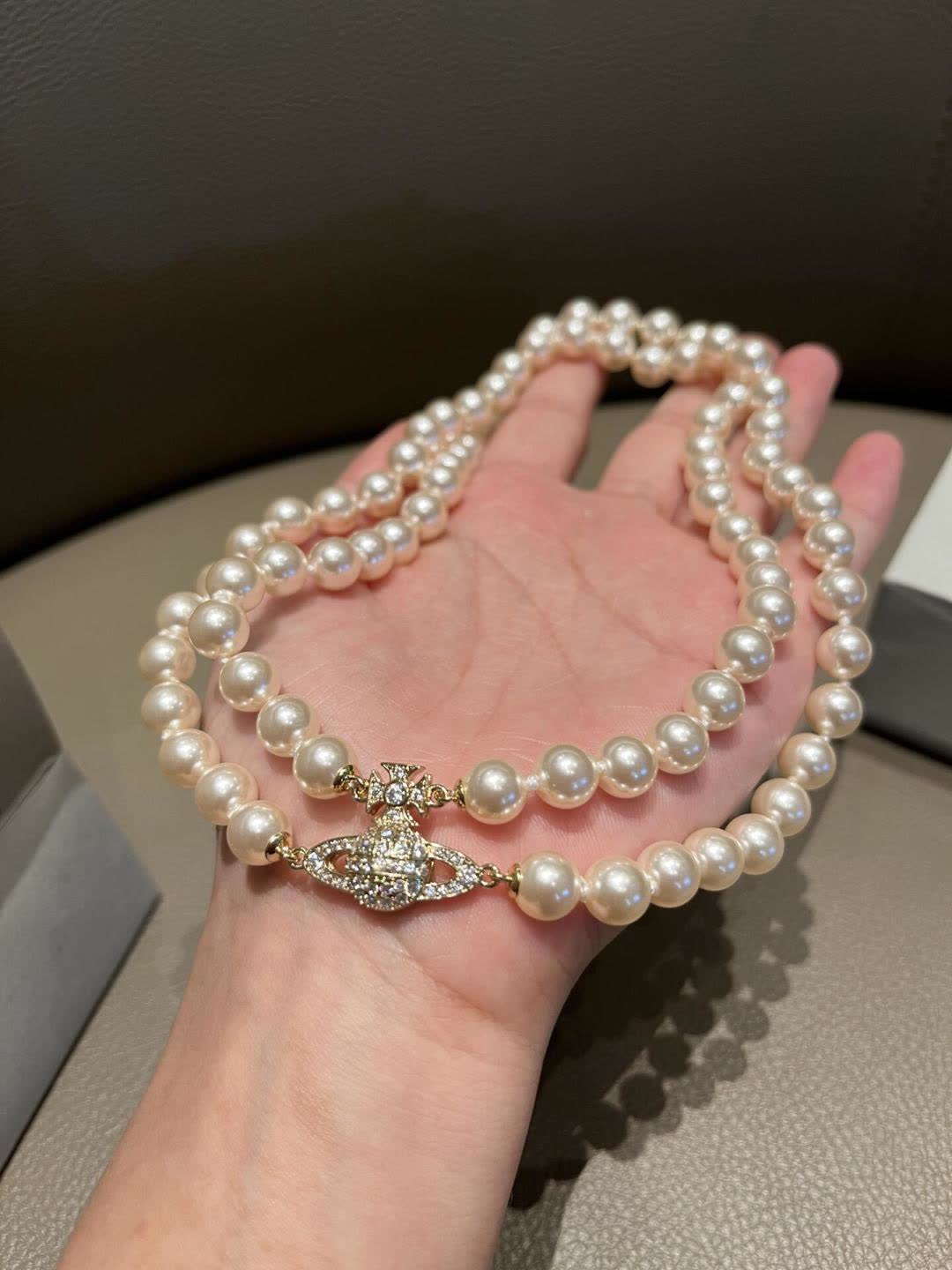 Vivienne Westwood Classic White Pearl Necklace with Diamond Clasp